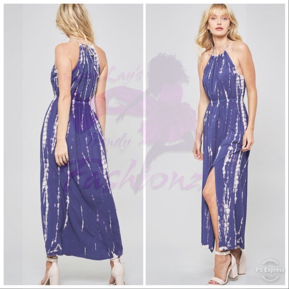 SALE Tie Dye Halter Maxi- NAVY - Picture 5 of 7